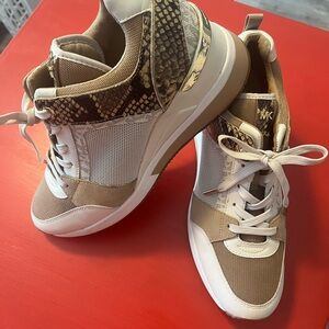 Michael Kors Tan and White Snakeskin Sneakers